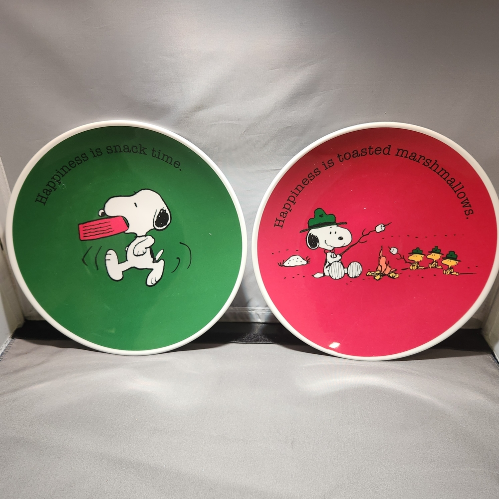 Pottery Barn Kids Snoopy Green and Red Dinnerware Set Of 2
